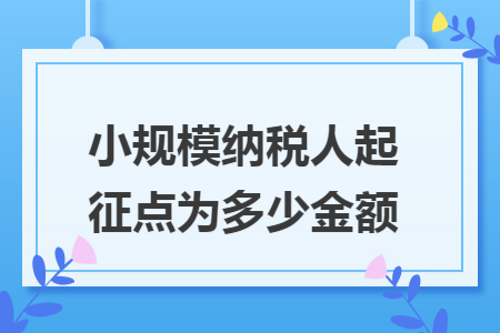 小规模纳税人起征点为多少金额