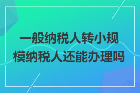 一般纳税人转小规模纳税人还能办理吗