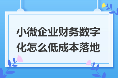 小微企业财务数字化怎么低成本落地